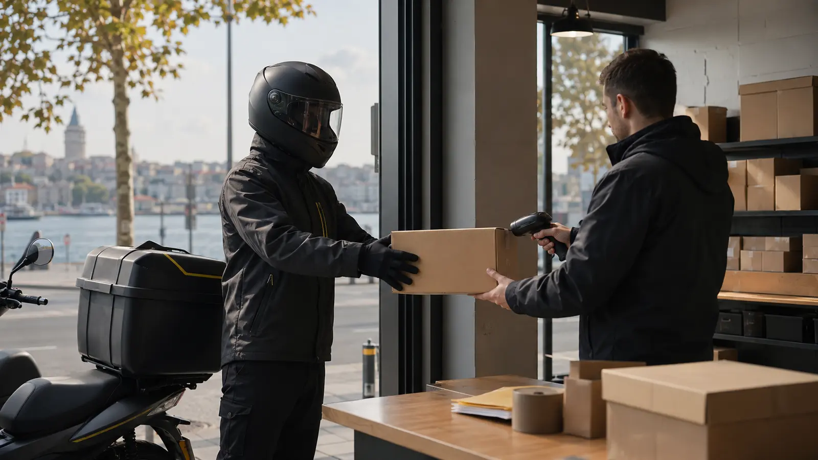 Ticari araçta paketleri teslimat sırasına göre düzenleyen araçlı kurye