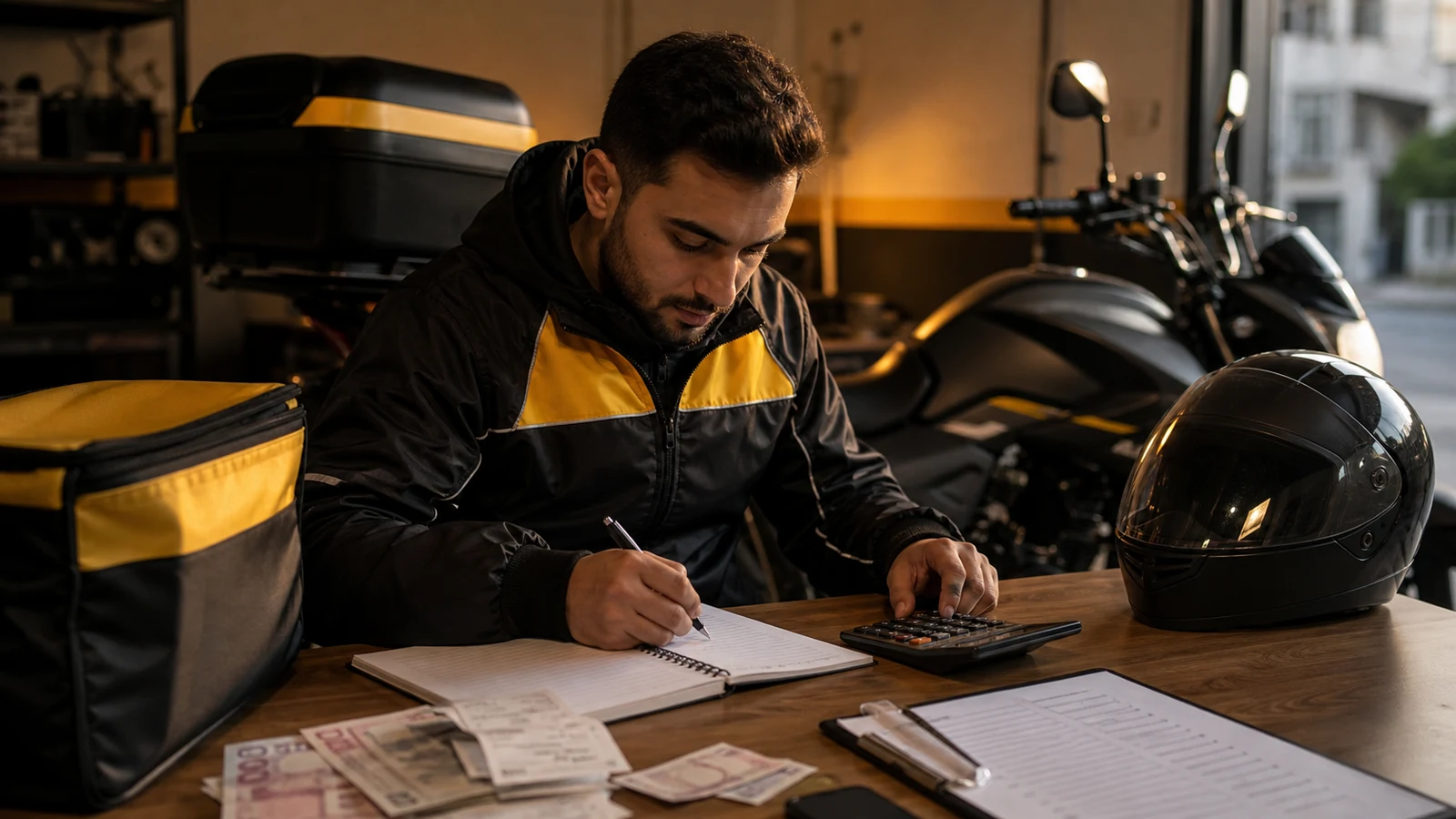 Vardiya sonrası motosiklet giderlerini hesaplayan bağımsız kurye